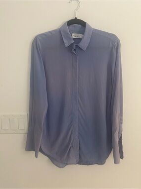 & Other Stories Paris Atelier Women’s 100% Silk Blue Button Front Blouse Size 6